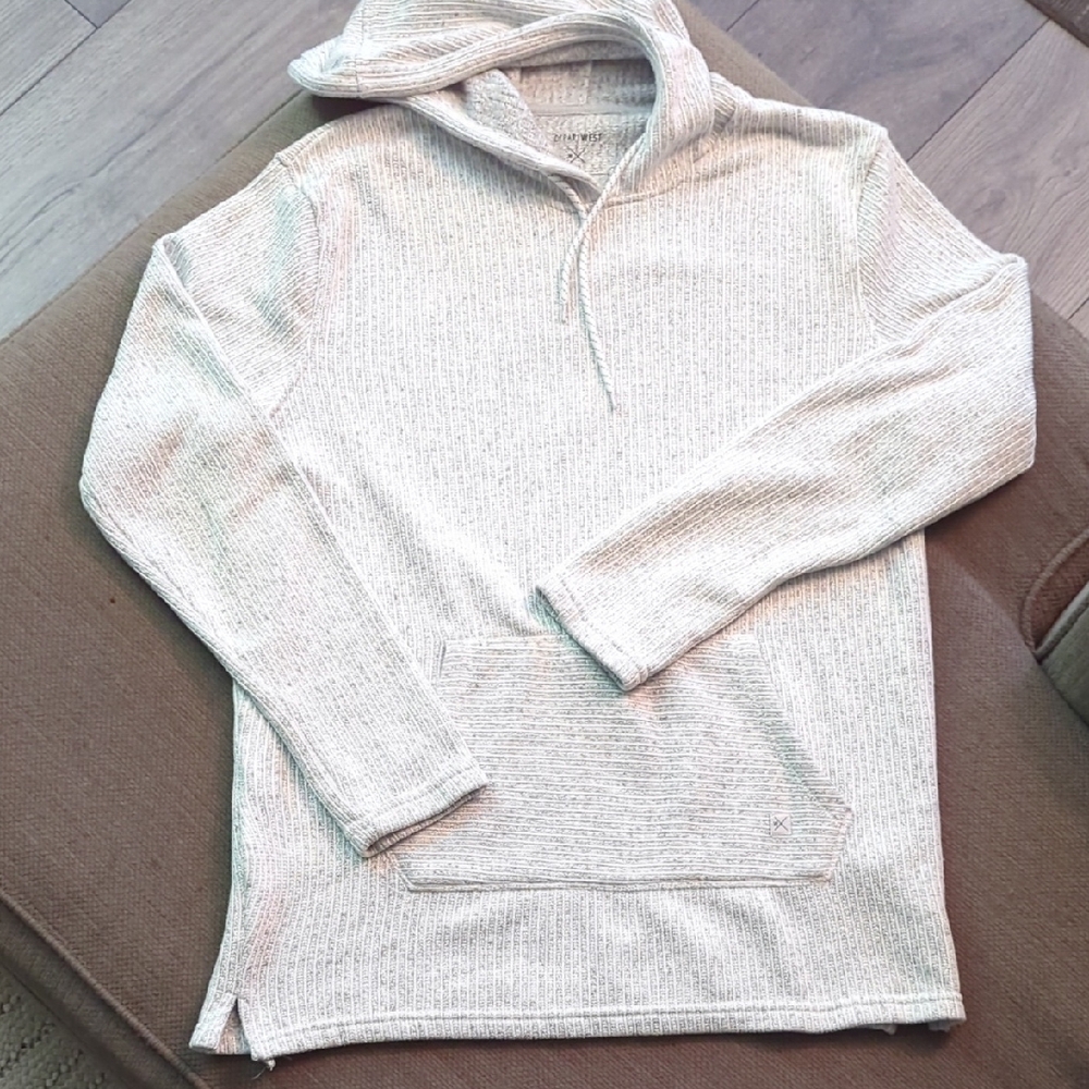 DepartWest. Buckle. Men's Cream Sweater with Hood.  Terrycloth Soft  Mens L